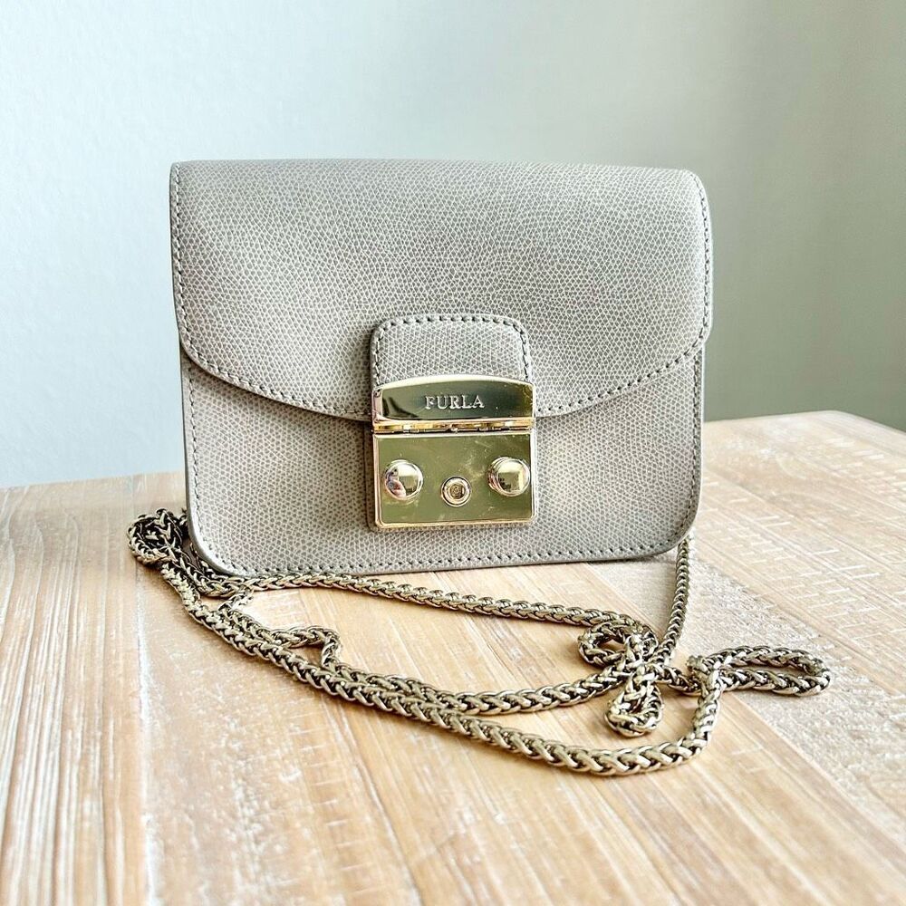 Furla Metropolis Mini Crossbody Taupe Gold Chain